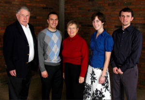 2011 scholarship brunch photo, (from left) Martin Sabo, Juventino Meza Rodriguez, Sylvia Sabo, Renee Van Siclen, and Ben Krouse-Gagne for the Martin Olav and Sylvia Lee Sabo Scholarship for Leadership in Public and Community Service.